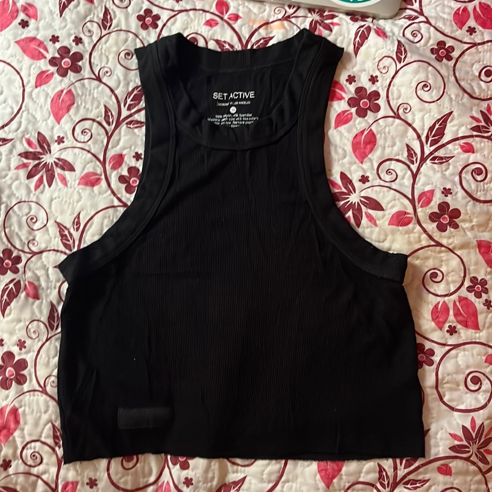 Set Active Black Ribbed crop tank - MED